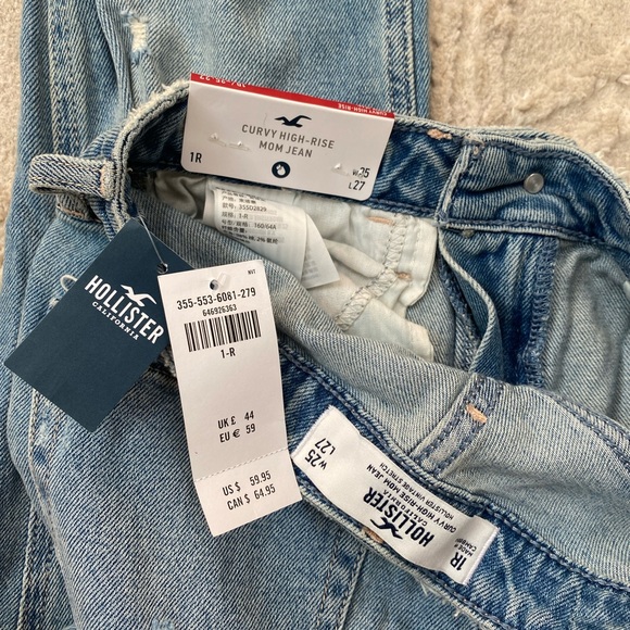 NWT HOLLISTER Curvy High-Rise Mom Jean Distressed Medium to Light Wash - Picture 13 of 14